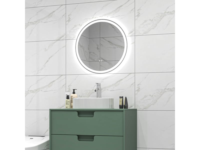  Miroir rond lumineux led de salle de bain ø 60 cm mural avec éclairage 3 couleurs interrupteur tactile 29w blanc argent  - Conforama D