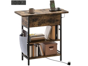 Table d’appoint 60x29,8x58,5 cm avec prises usb et rangement marron rustique