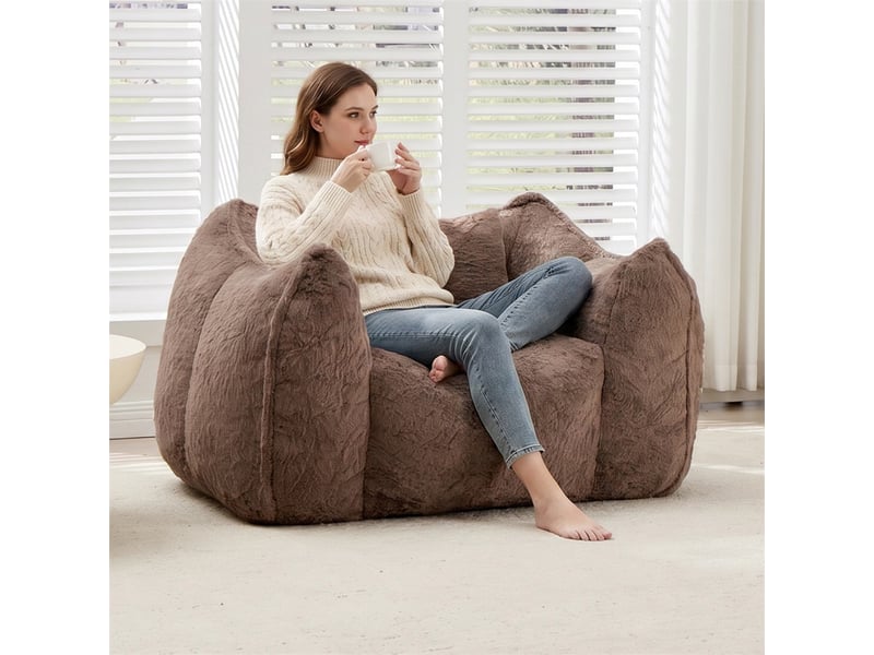  Fauteuil poire 1 place - 123x97x73cm - avec oreiller de confort - pouf géant en fourrure synthétique kaki  - Conforama D