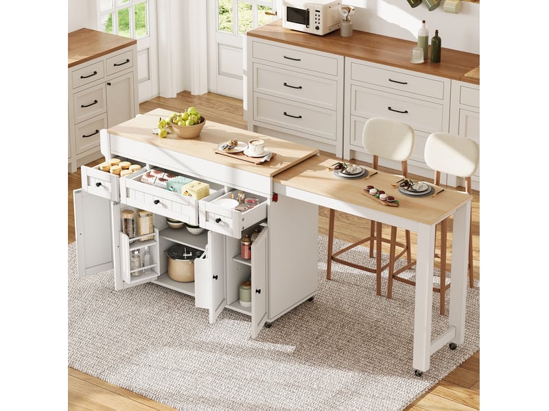  Ilot de cuisine 4 portes 3 tiroirs coloris blanc mdf  - Conforama B