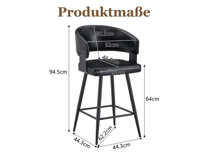  Chaise de salle à manger moderne lot de 2 avec accoudoirs et dossier en pu noir pour cuisine et restaurant  - Conforama E