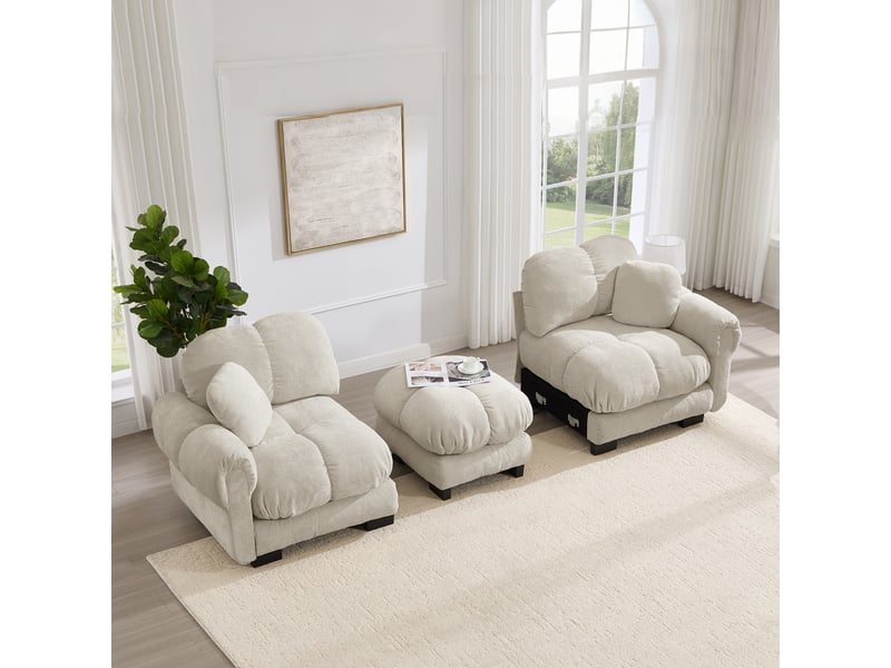  Canapé d'angle 2 places 190 cm canapé modulable en chenille avec 1 pouf mobile, design matelassé, coussins épais, dossier ergonomique, kaki clair Bliss Lite - Conforama D