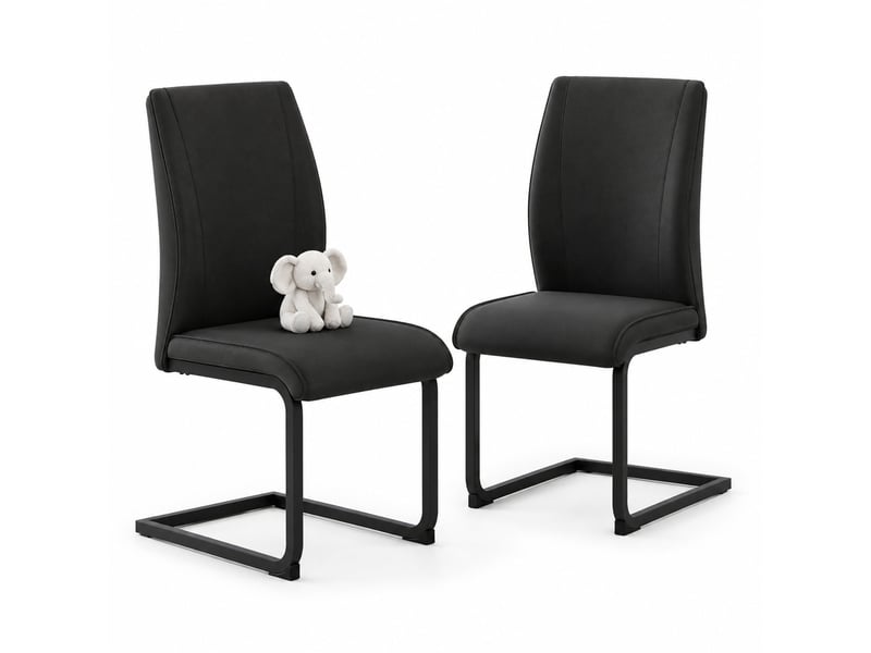  Chaises de salle à manger lot de 2 avec dossier ergonomique  - pieds antidérapants cuir synthétique noir  - Conforama A