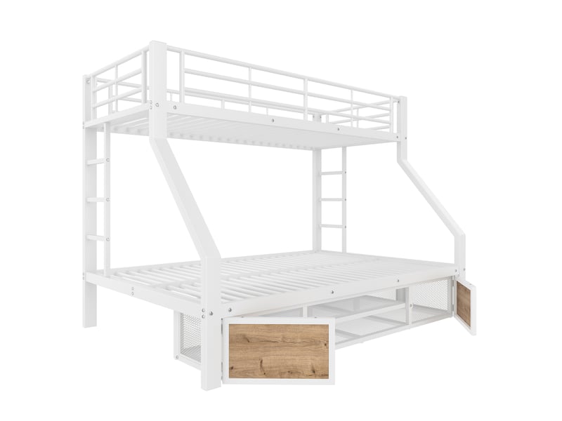 Lit superposé avec meuble à chaussures et rangements, blanc, 90x200140x200 cm, certifié en747 - Conforama E