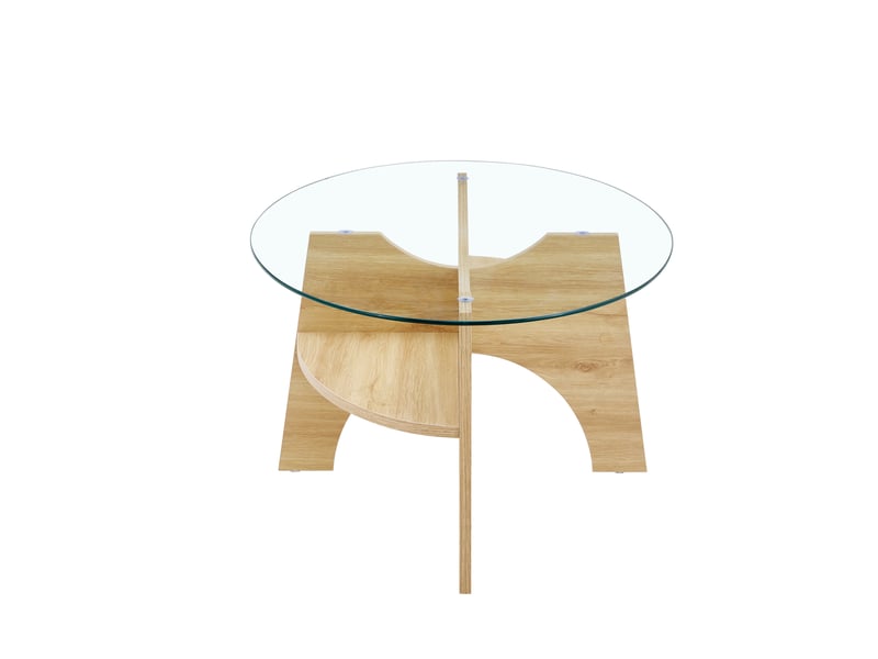 Table basse ovale avec étagère et plateau en verre securit, en mdf et verre, transparent et bois clair - uvrion - Conforama A