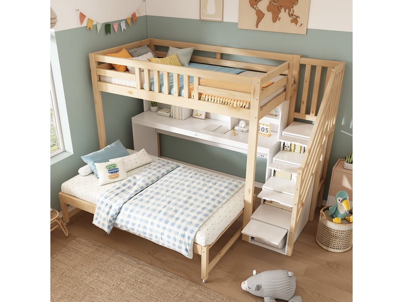  Lit mezzanine enfant avec lit gigogne et bureau mobile 90x20090x190 evryae  - Conforama C