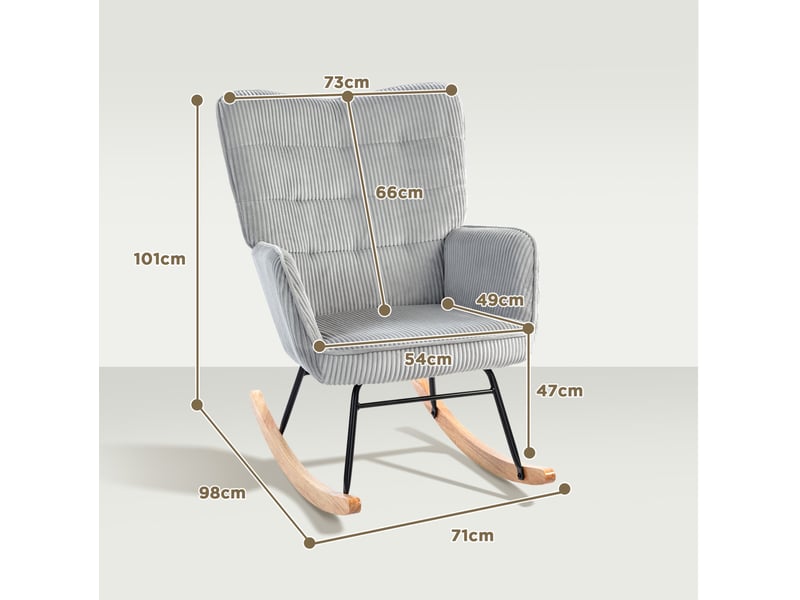  Fauteuil à bascule, fauteuil à bascule à motif cordé, accoudoirs, fauteuil à bascule avec patins en bois, fauteuil relax pour salon, chambre, gris clair  - Conforama E