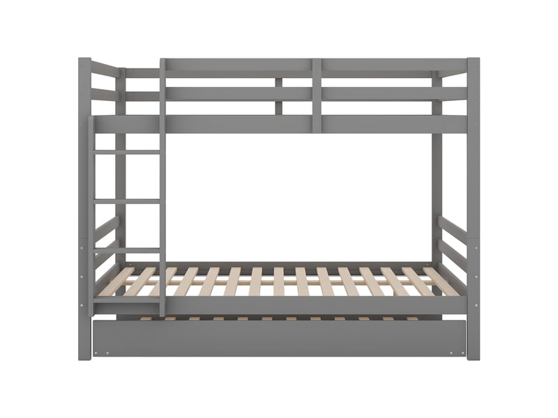  Lit superposé gris 140x200 cm, lit gigogne, escalier et garde-corps hauts  - Conforama A