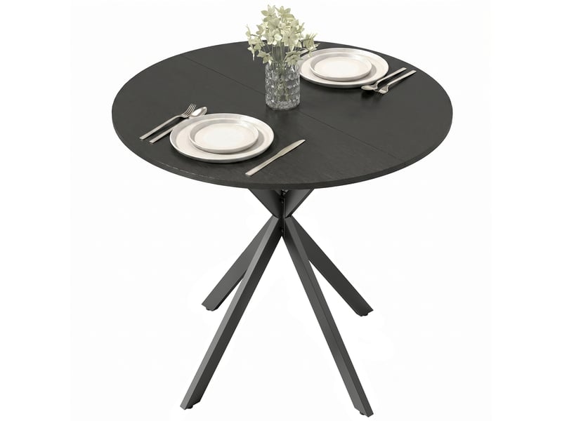  Table à manger ronde 2 personnes en acier et mélamine noir ø 80 x h 75 cm  - Conforama B