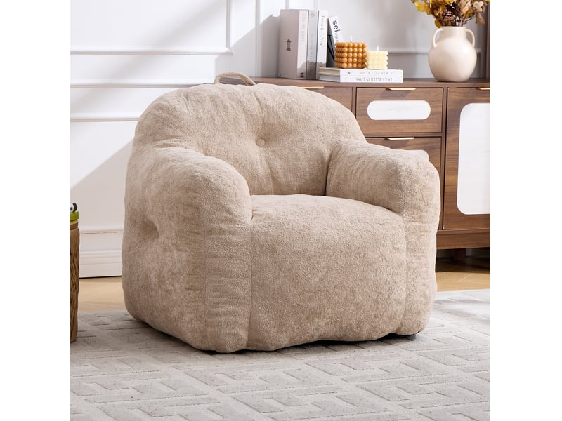  Fauteuil poire 95x95x79 cm – beige – mousse déchiquetée, accoudoirs enveloppants et dossier ergonomique  - Conforama B