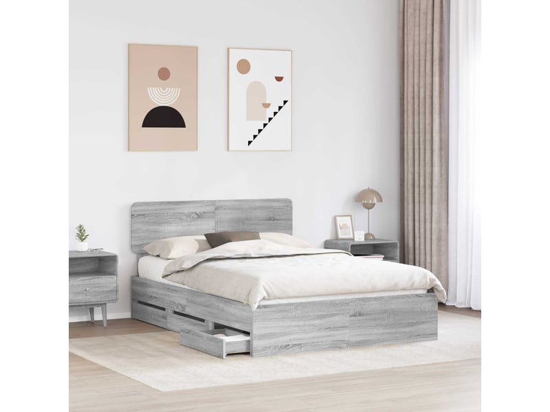 Lit double- lit adulte - cadre de lit gris sonoma 150 x 200 cm bois d’ingénierie - Conforama B