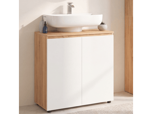 Meuble sous lavabo salle de bain tomi façon hêtre et blanc