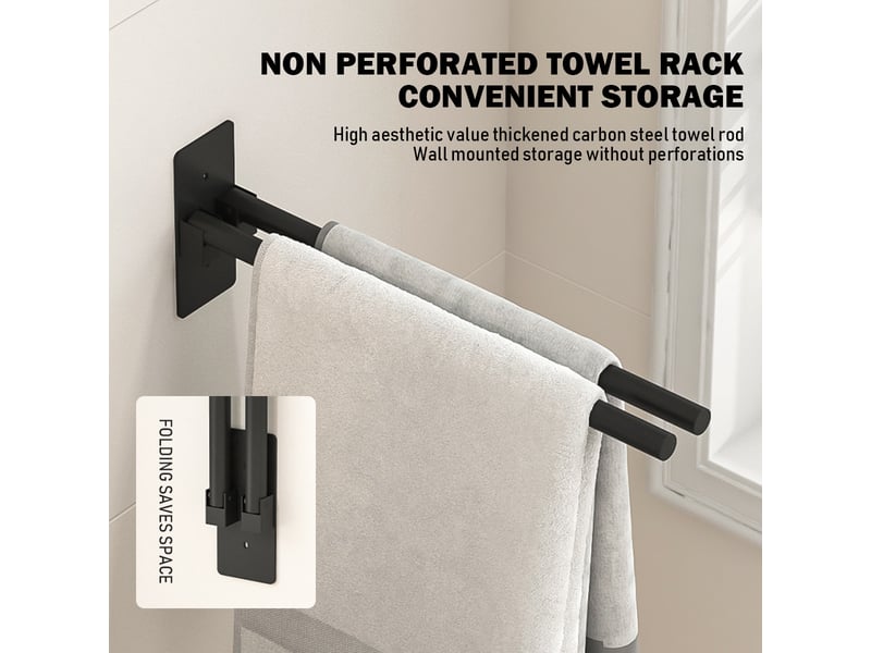  Porte-serviettes double barre pour salle de bain — conception pliable à 90 degrés — adapté aux cuisines et aux salles de bain ; installation murale.  - Conforama C