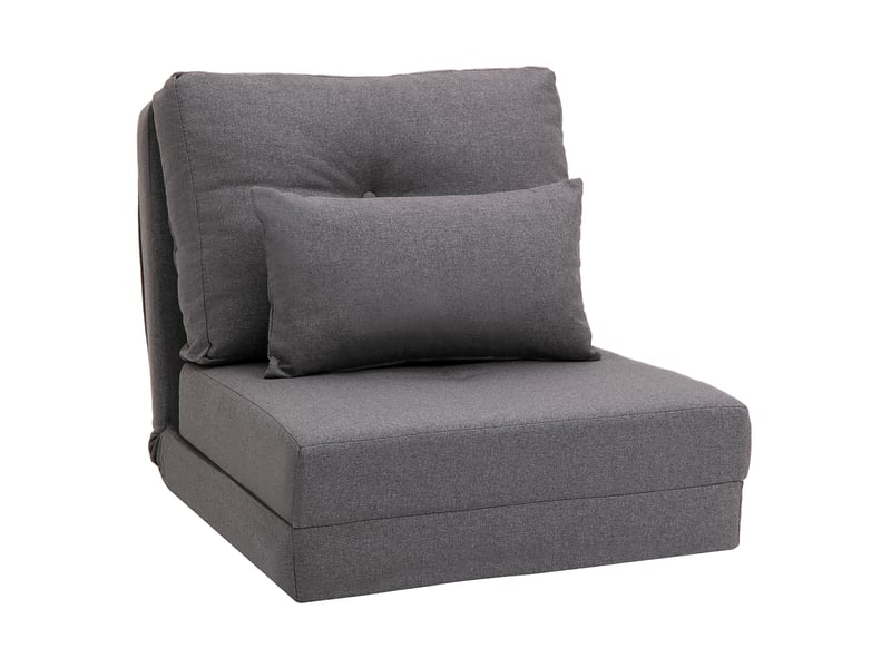 Fauteuil convertible 2-en-1 avec dossier réglable et coussins, en lin gris foncé - Conforama A