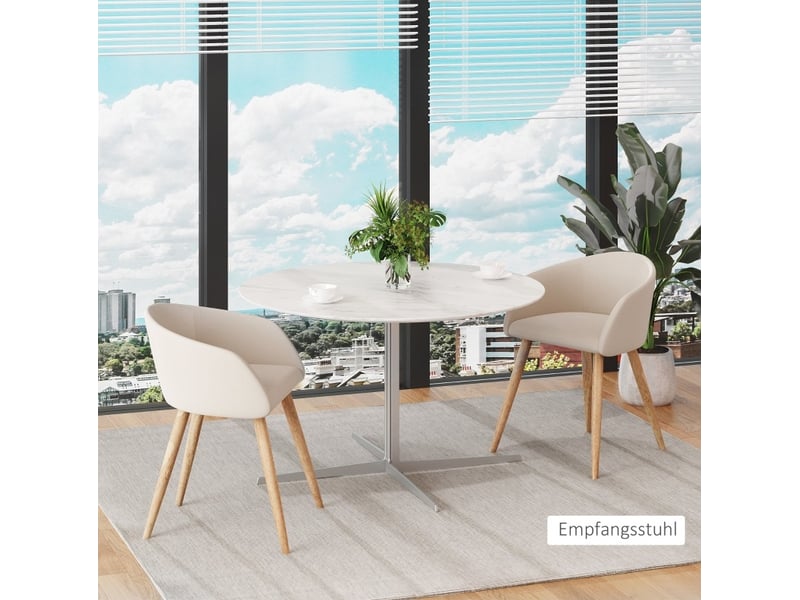  Chaise de salle à manger lot de 2 rembourrées avec pieds réglables, structure en métal, tissu aspect lin beige  - Conforama B