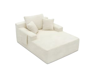 Canapé méridienne 150x110x70 cm, 1 place, sans montage, poches latérales, coussins, velours côtelé beige