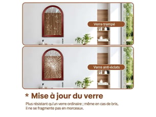 Grand miroir mural forme dôme arche 40x60 cm verre trempé hd – miroir contemporain étanche et anti-oxydation avec cadre décoratif rouge bordeaux pour salle d'eau