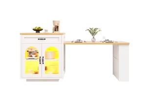 Meuble buffet rangement extensible mdf blanc led 126 196 cm cuisine salle a manger homvra