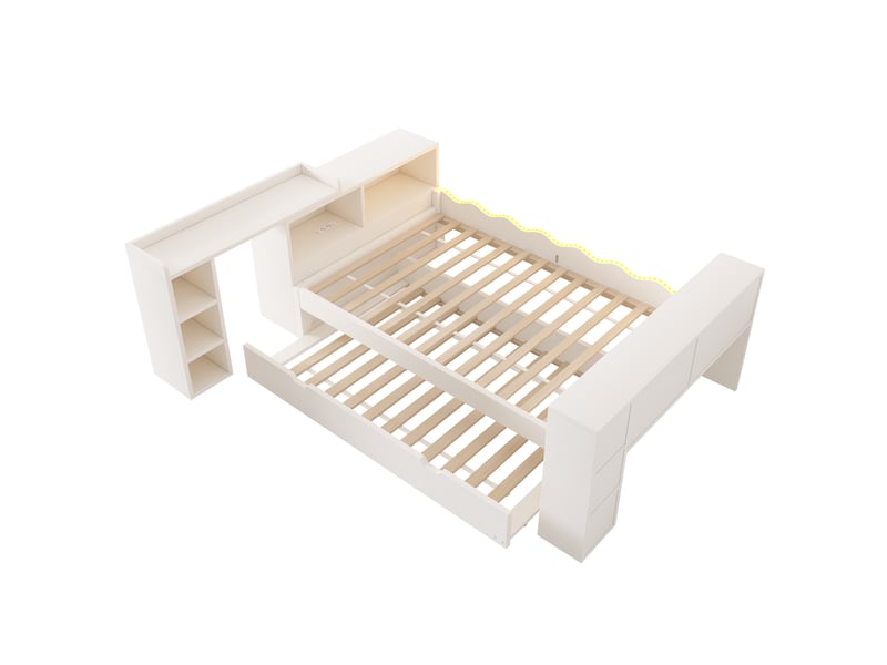  Lit gigogne 90 × 200 cm avec couchage 90 × 190 cm, bureau, prises et led Fay Lum - Conforama W
