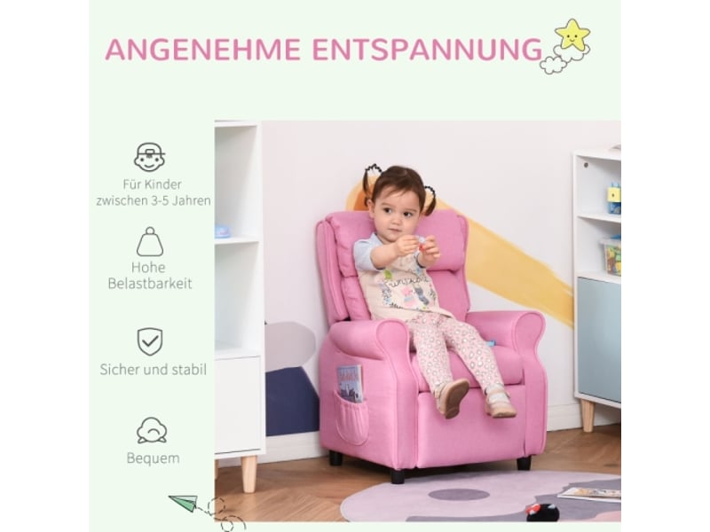  Canapé fauteuil enfant rose, repose-pieds, dossier réglable, accoudoirs, fauteuil relax, 3-5 ans, filles et garçons  - Conforama B