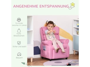 Canapé fauteuil enfant rose, repose-pieds, dossier réglable, accoudoirs, fauteuil relax, 3-5 ans, filles et garçons