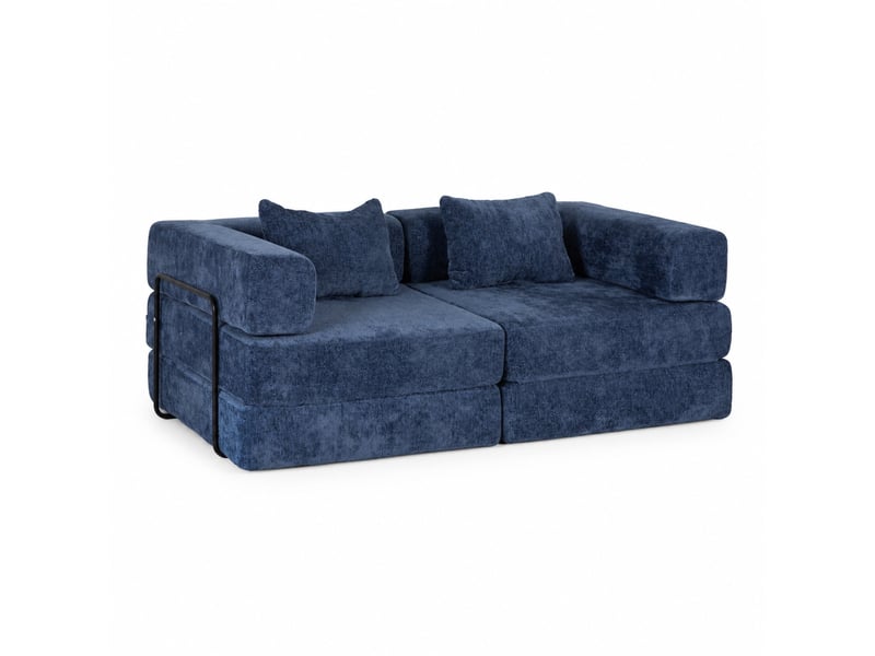  Canapé convertible modenvie 2 places modulable en tissu chenille bleu foncé 200 x 100 x 63 cm  - Conforama A