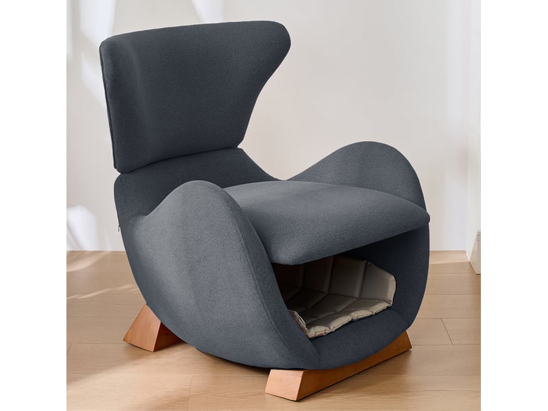  Fauteuil lounge gris en tissu avec niche intégrée pour votre petit compagnon, design requin-baleine et assise confortable  - Conforama E