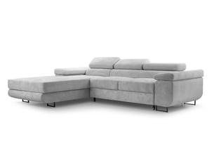 Canapé d'angle gauche convertible <strong>AX LIVING </strong> <strong>Arborio</strong> 5 places Velours côtelé gris avec coffre de rangement