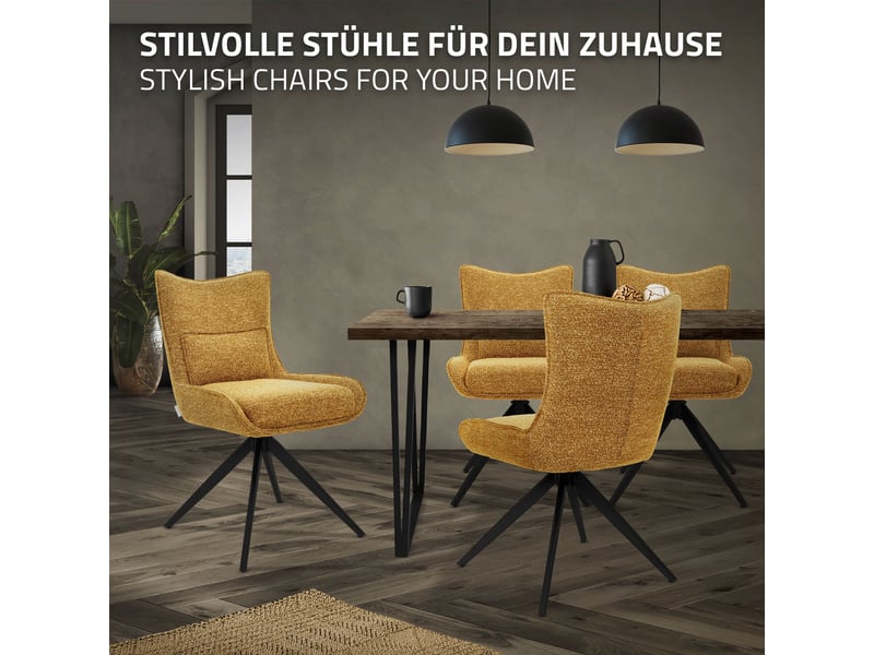  Ml-design chaise salle à manger pivotante 360° en tissu bouclette moutarde, piètement étoile en acier robuste, coussin lombaire intégré, siège rembourré confortable pour salon et cuisine, max 120 kg  - Conforama E