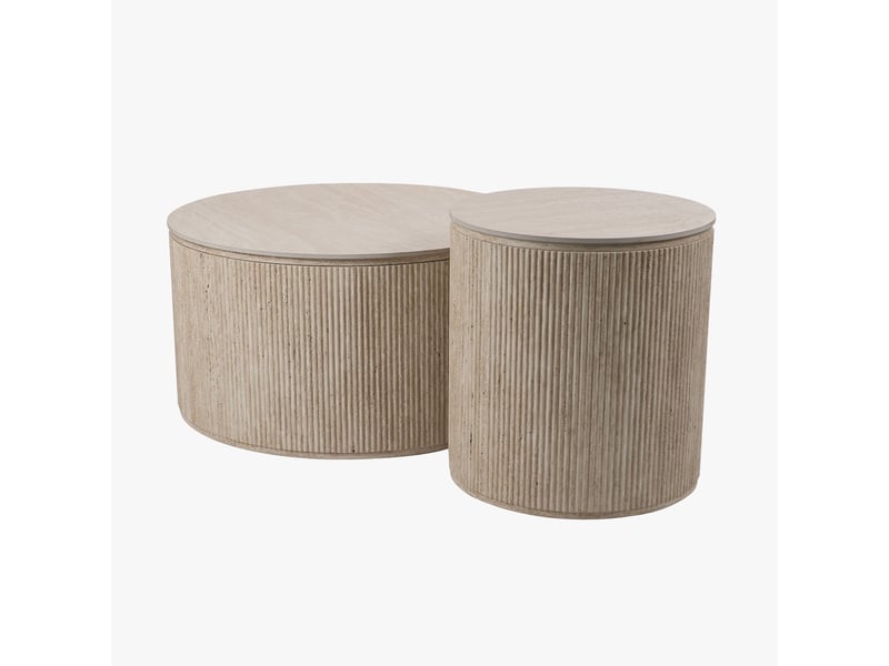  Lot de 2 tables basses rondes plateau en céramique beige  - Conforama E