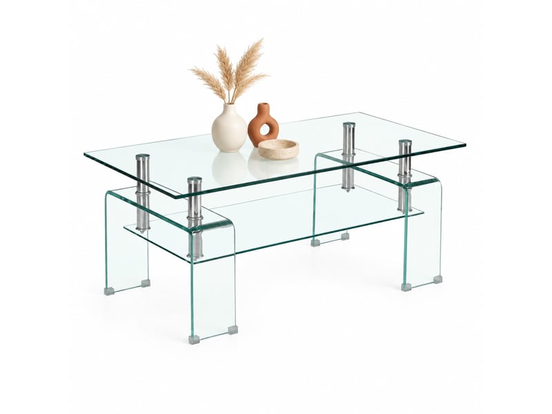  Table basse rectangulaire en verre trempé transparent et métal, 100 x 55 x 45 cm  - Conforama A