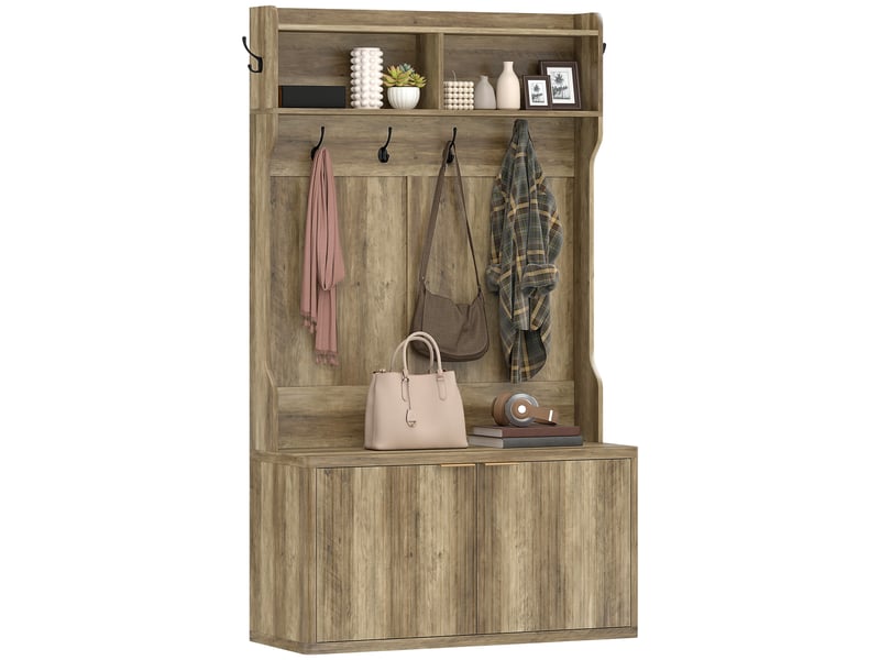  Porte-manteau rangement chaussures 4 en 1 moderne, étagères ouvertes, entrée couloir chambre, 100×38×172 cm, chêne  - Conforama A
