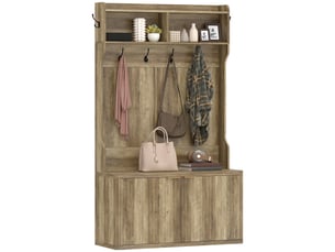 Porte-manteau rangement chaussures 4 en 1 moderne, étagères ouvertes, entrée couloir chambre, 100×38×172 cm, chêne