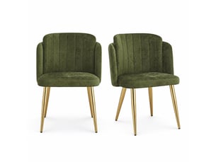 Lot de 2 chaises de salle à manger rembourrées, dossier incurvé, pieds réglables, structure dorée, charge 125 kg, coloris vert