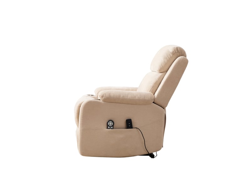 Fauteuil releveur électrique kaki clair avec massage, chauffage et porte-gobelets - Conforama E