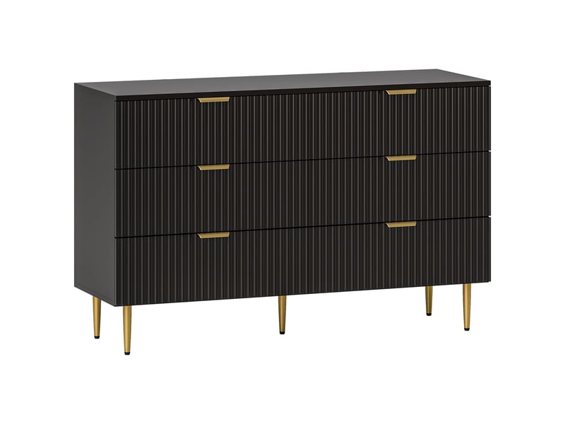  Commode 6 tiroirs commode chambre meuble de rangement moderne avec poignées et pieds dorés, noir, 120 x 40 x 76,5 cm  - Conforama B