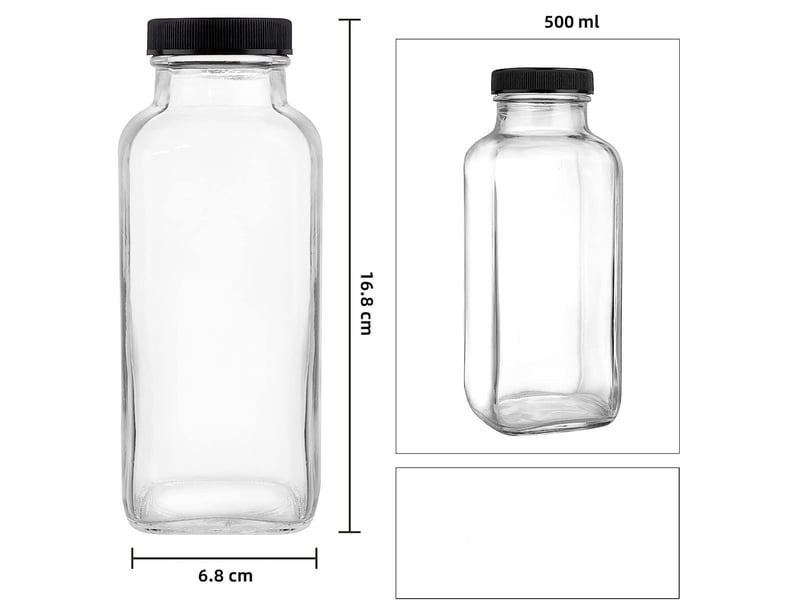 Bouteilles jus de fruit avec couvercles 6pcs idéal pour le lait, le miel, les smoothies 500ml - Conforama B