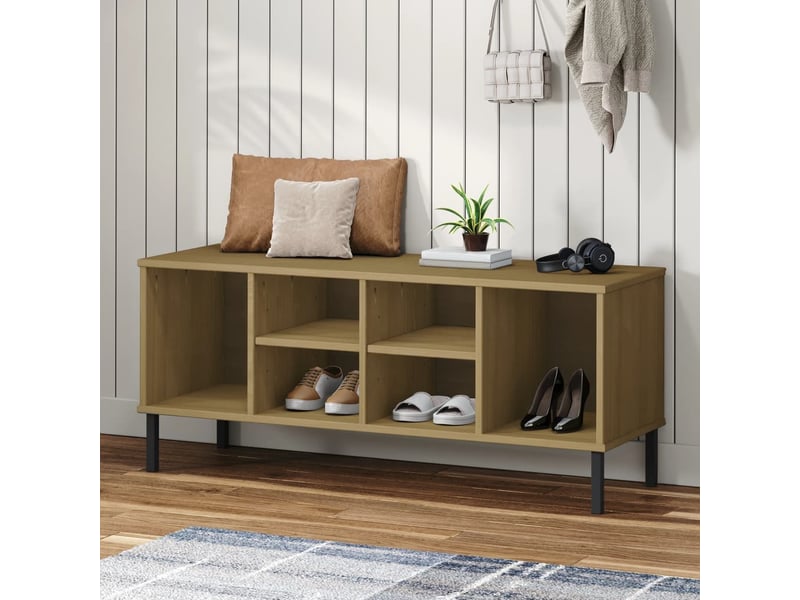  Meuble à chaussures, étagère à chaussures pieds en métal brun 106x35x45 cm bois oslo  - Conforama B