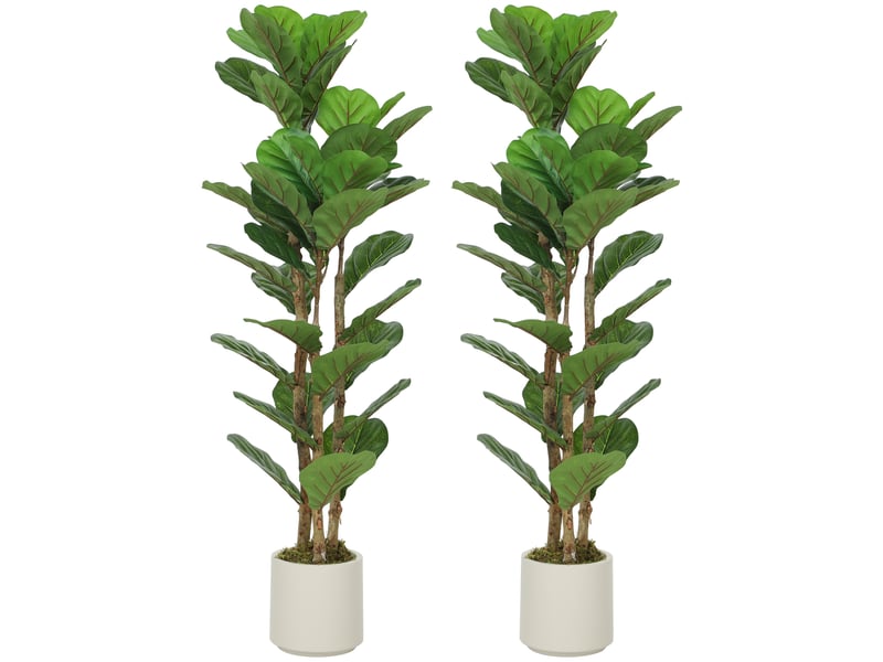  Lot de 2 plantes artificielles 120 cm figuier lyre arbre artificiel avec pot en plastique et tronc en bois massif, vert  - Conforama A