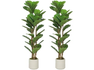 Lot de 2 plantes artificielles 120 cm figuier lyre arbre artificiel avec pot en plastique et tronc en bois massif, vert