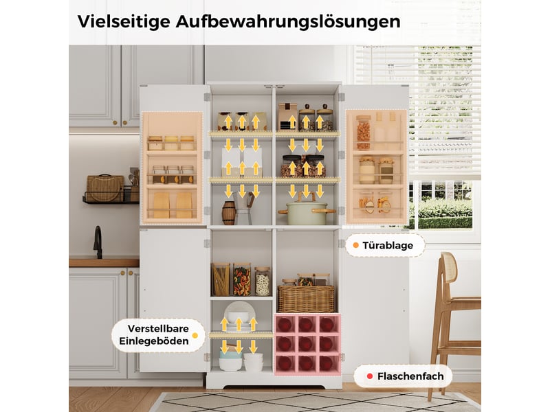  Armoire de cuisine 80x40x178cm, garde-manger à 4 portes style grange, casiers à bouteilles et rangements de porte, blanc evarich - Conforama D