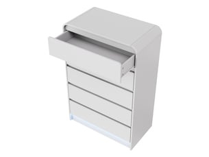 Commode blanche 5 tiroirs, commode chambre, led rgb et anti-basculement, meuble de rangement 73x40x110 cm, armoire en bois, blanc