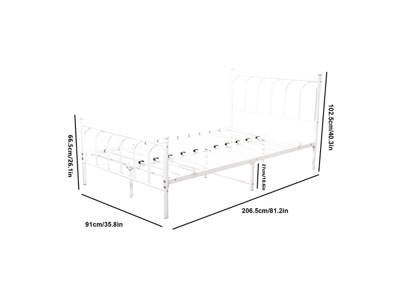  Lit simple 90x200 cm, lit adulte 90x200 cm, cadre de lit en metal blanc avec sommier a lattes, sans matelas  - Conforama C