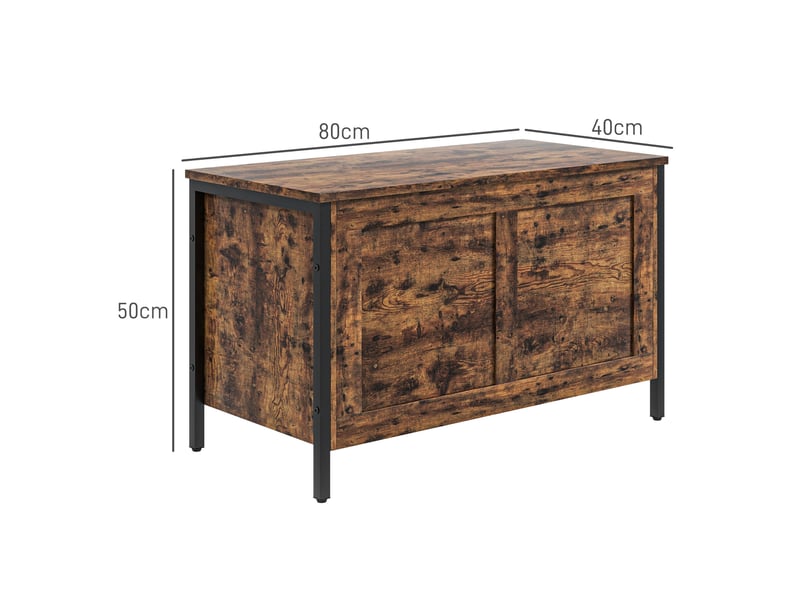  Coffre de rangement en bois de 95 litres, style industriel, avec couvercle et charnière de sécurité, 80 x 40 x 49 cm, marron  - Conforama E