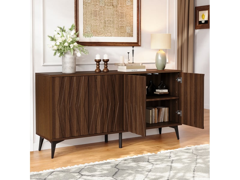  Buffet 4 portes avec étagères réglables 140x35x70 cm mdf coloris noyer  - Conforama W