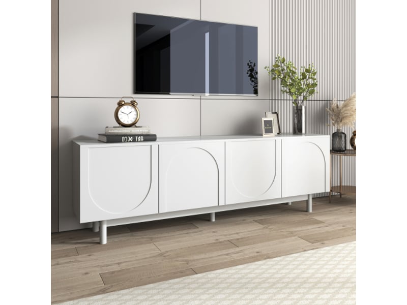  Meuble tv blanc 175 cm panneau de particules meuble tv blanc - Conforama D