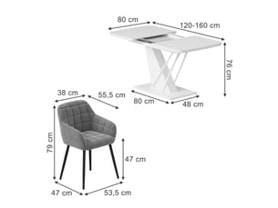 Vicco ensemble de table à manger, blanc, 120x80cm avec 4 chaises de salle à manger