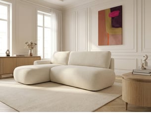 Canapé d'angle gauche convertible <strong>BOBOCHIC</strong> <strong>TANGO</strong> 3 places Tissu beige avec coffre de rangement