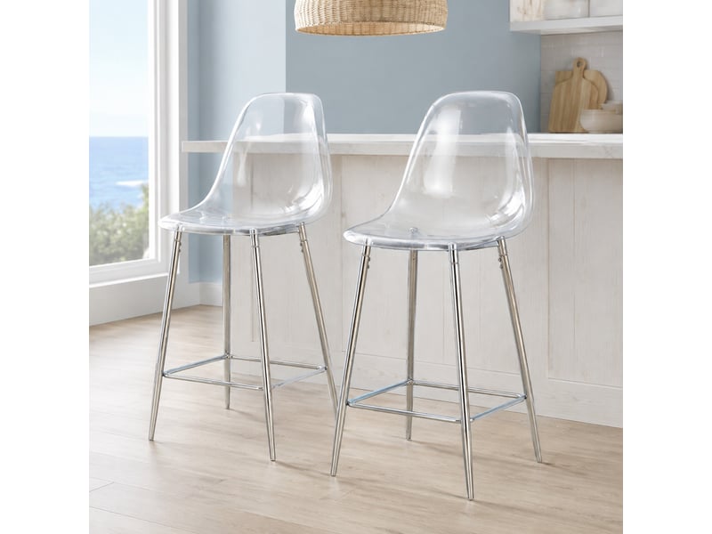  Lot de 2 tabourets de bar,51x45x102 cm,avec structure métal argenté,transparents  - Conforama B