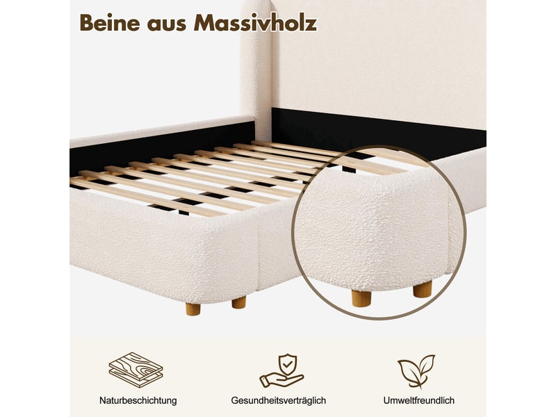  Lit double king size 180x200 cm lit rembourré avec tête de lit rembourrée et sommier à lattes, tissu bouclé beige evarich - Conforama D
